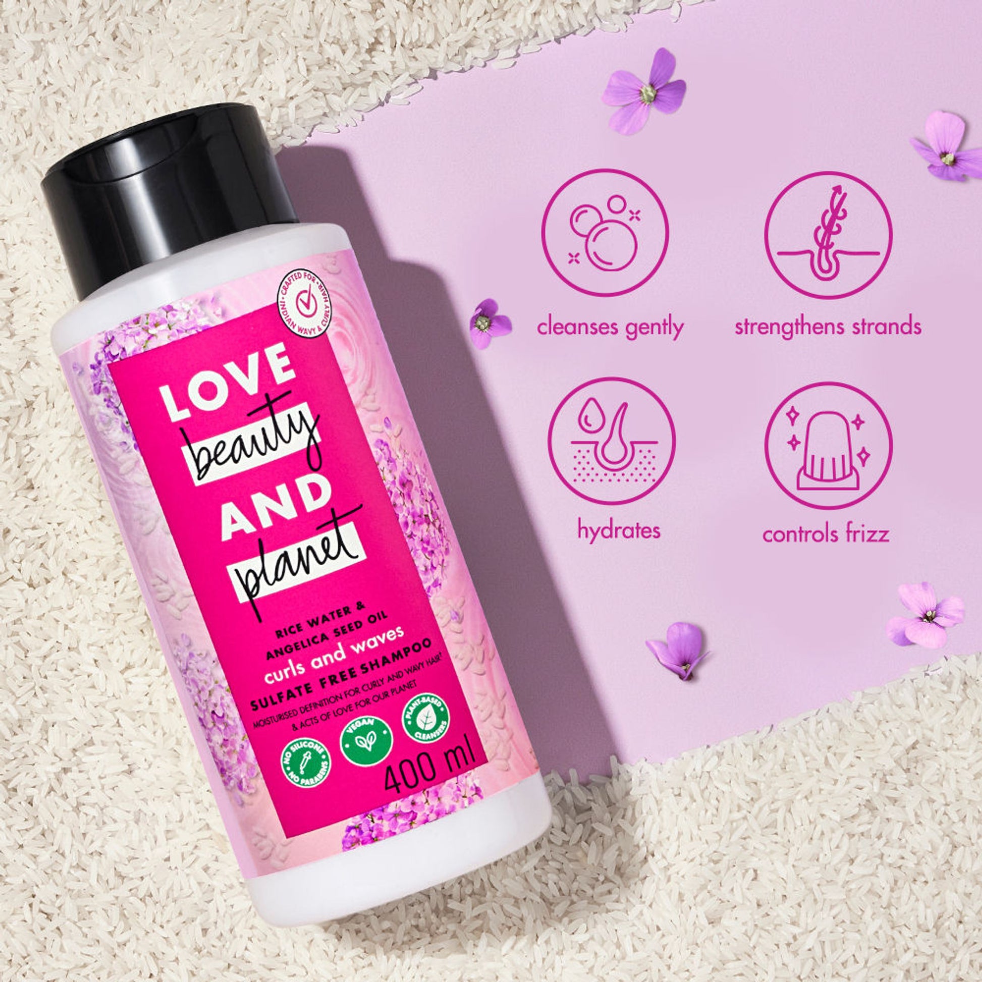 Love Beauty & Planet Rice Water & Angelica Seed Oil Shampoo For Frizz Free Curly & Wavy Hair