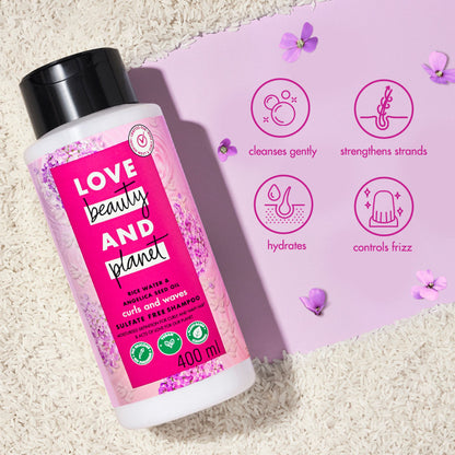 Love Beauty & Planet Rice Water & Angelica Seed Oil Shampoo For Frizz Free Curly & Wavy Hair
