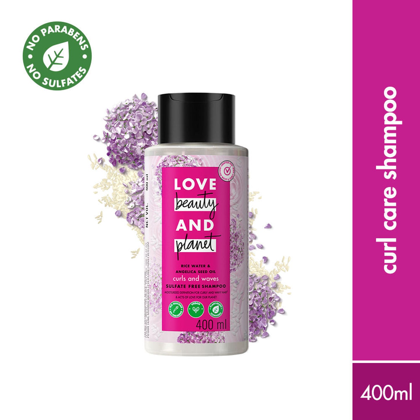 Love Beauty & Planet Rice Water & Angelica Seed Oil Shampoo For Frizz Free Curly & Wavy Hair