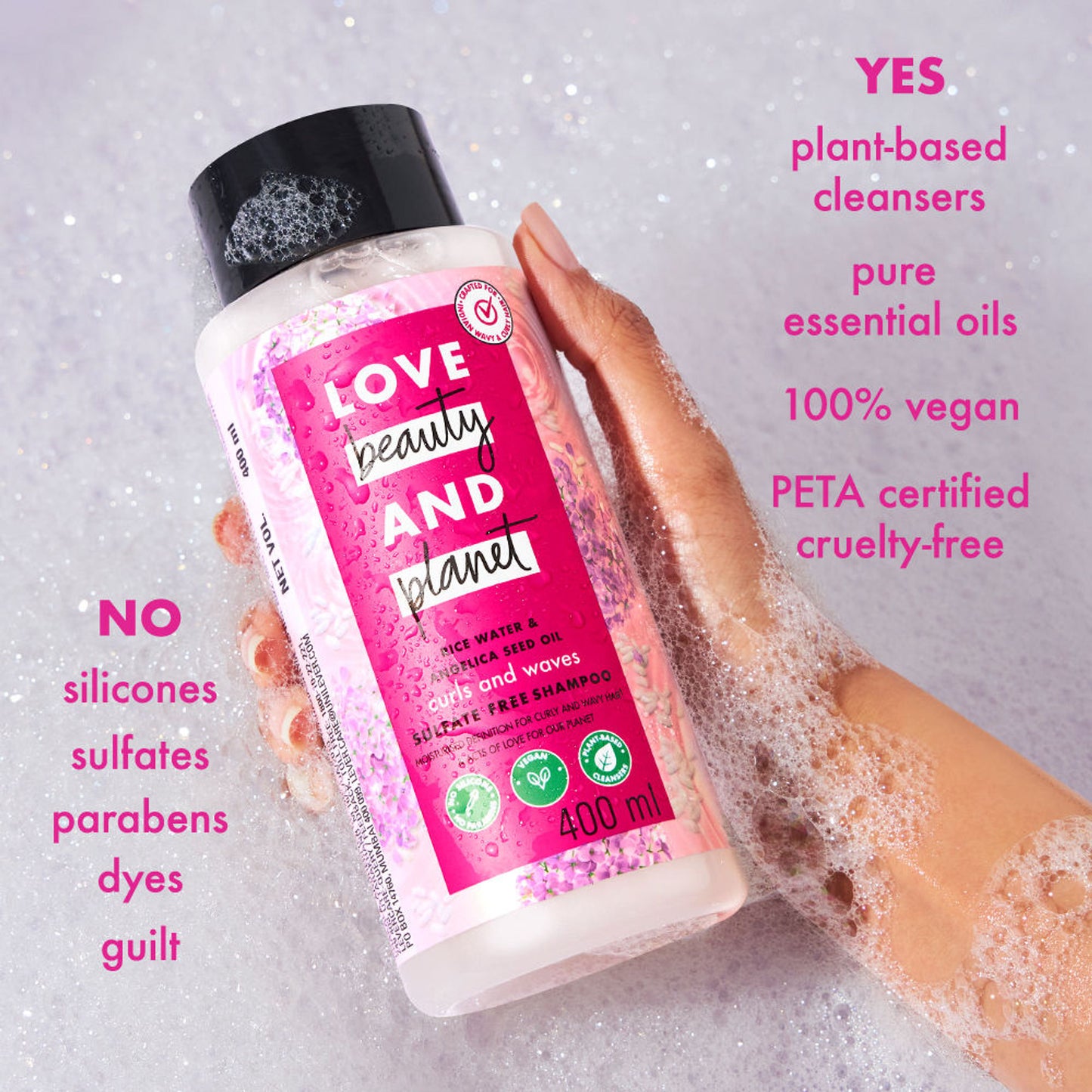 Love Beauty & Planet Rice Water & Angelica Seed Oil Shampoo For Frizz Free Curly & Wavy Hair