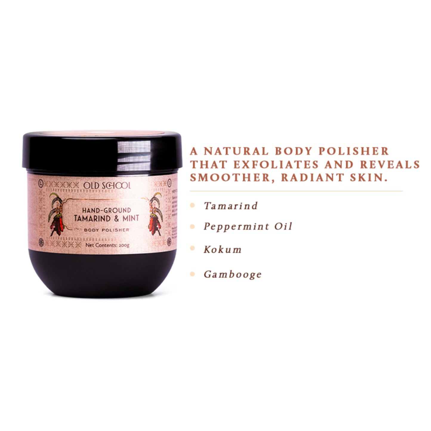 Old School Tamarind & Mint Body Scrub Exfoliating & Brightening for Tan Removal, Glowing Skin