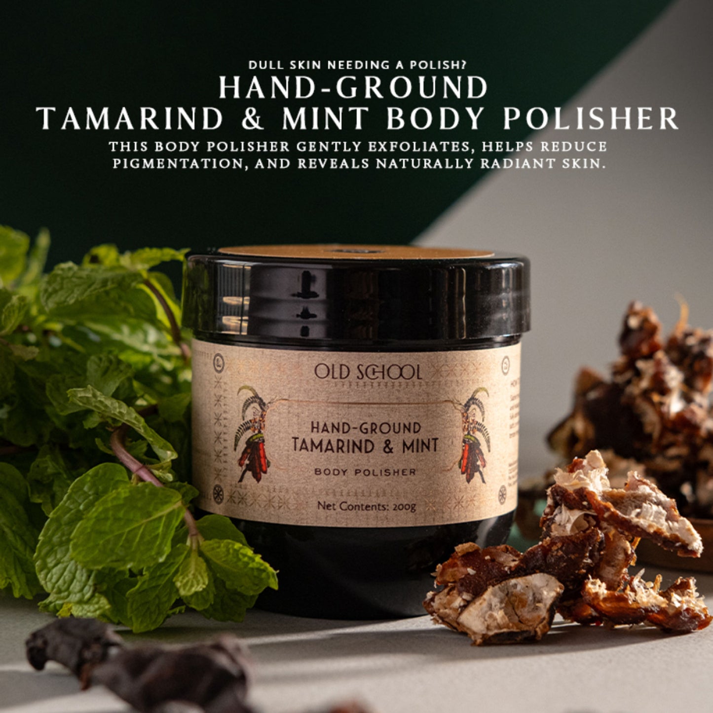 Old School Tamarind & Mint Body Scrub Exfoliating & Brightening for Tan Removal, Glowing Skin