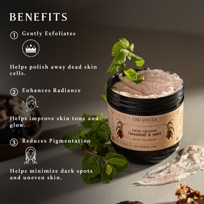 Old School Tamarind & Mint Body Scrub Exfoliating & Brightening for Tan Removal, Glowing Skin