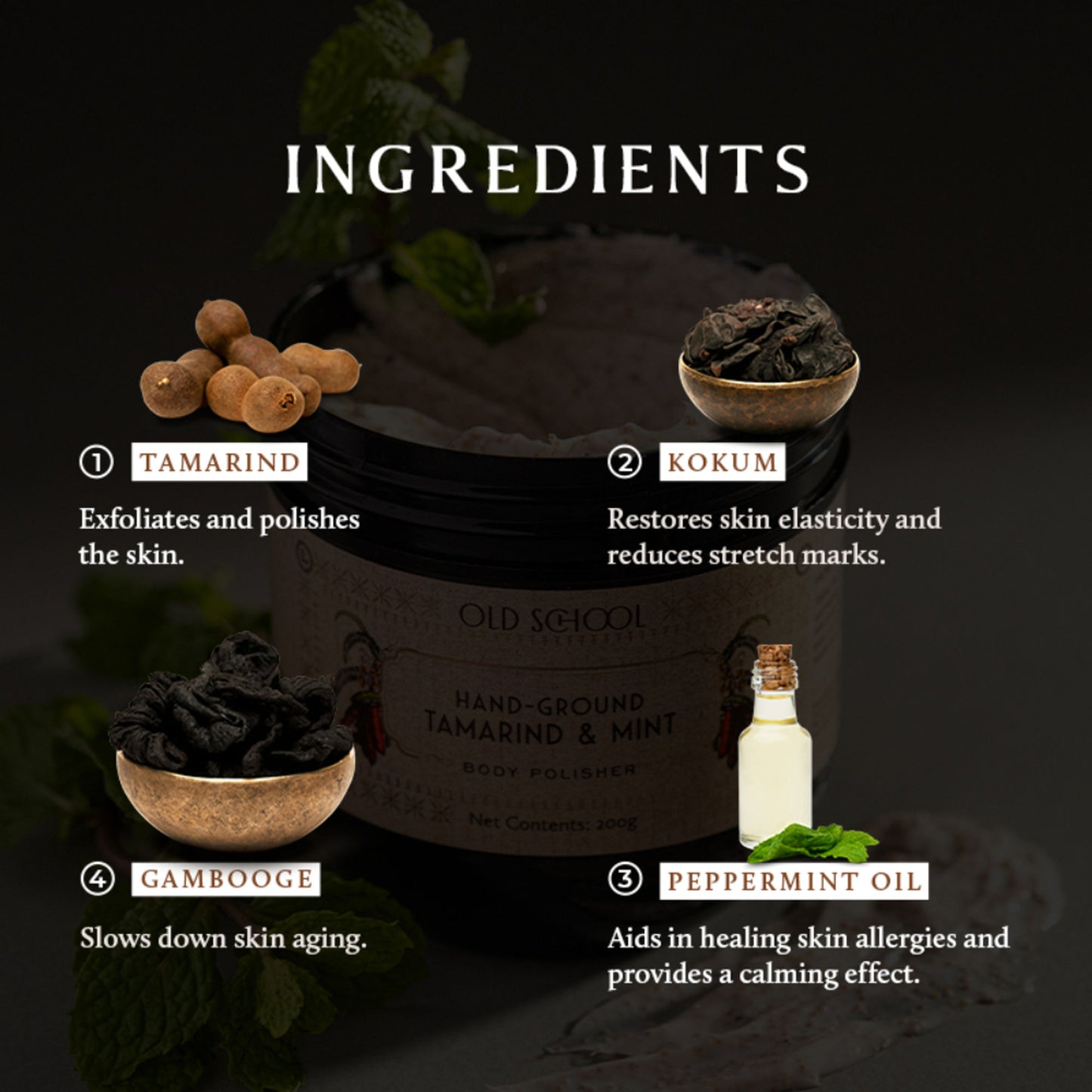 Old School Tamarind & Mint Body Scrub Exfoliating & Brightening for Tan Removal, Glowing Skin