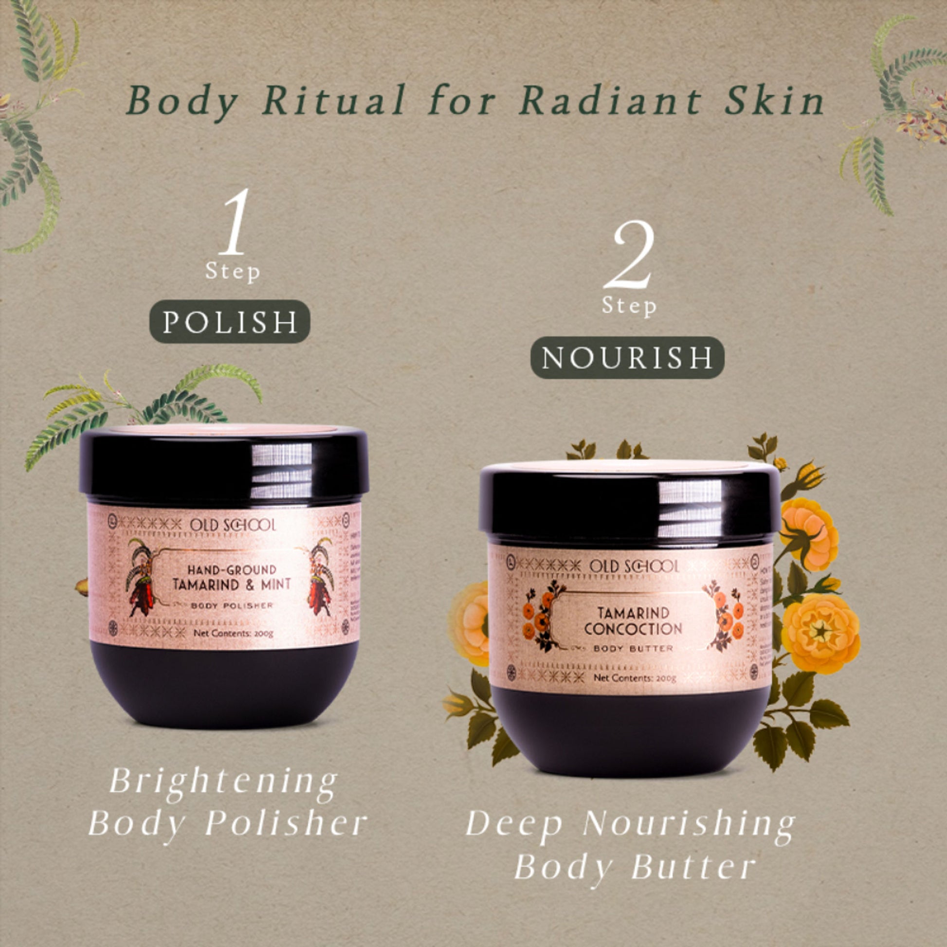 Old School Tamarind & Mint Body Scrub Exfoliating & Brightening for Tan Removal, Glowing Skin