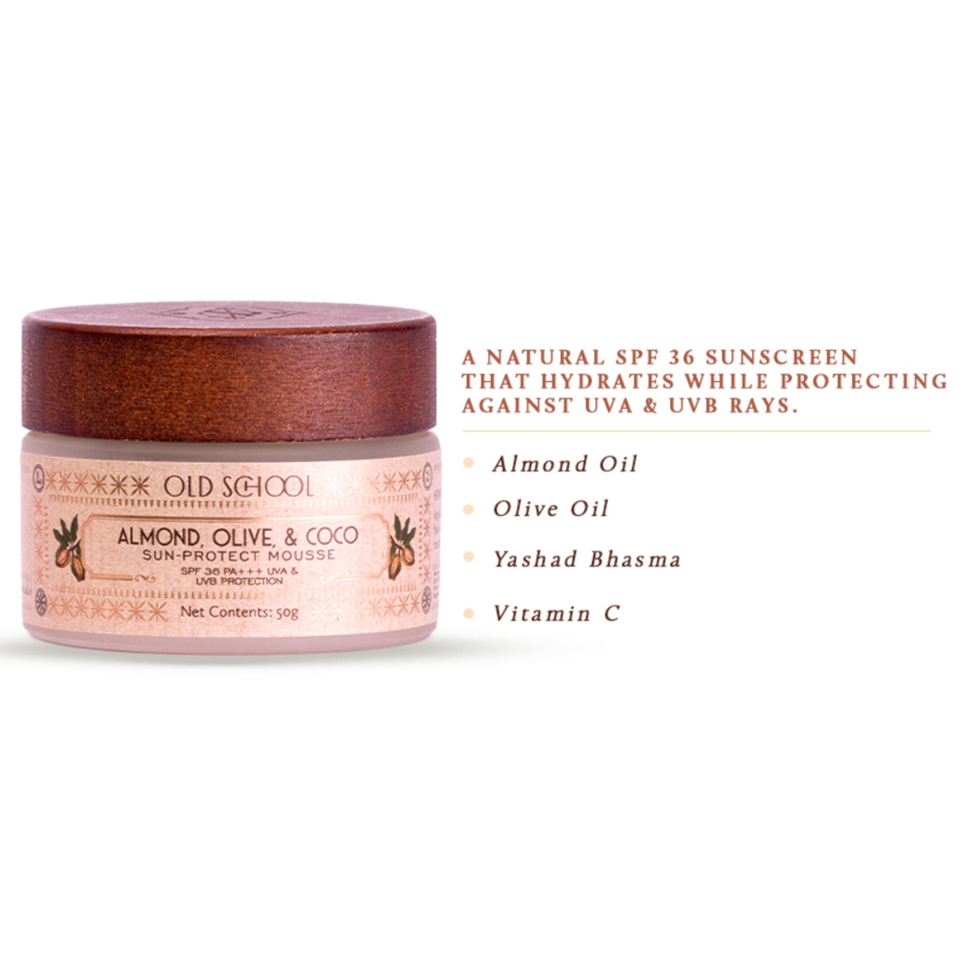 Old School SPF 36 PA+++ Sunscreen with Almond, Olive & Coconut Hydrating for Sun Protection Tanning