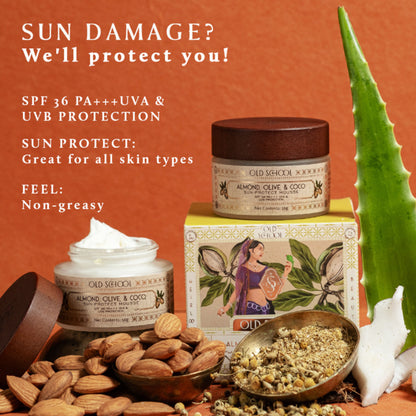 Old School SPF 36 PA+++ Sunscreen with Almond, Olive & Coconut Hydrating for Sun Protection Tanning