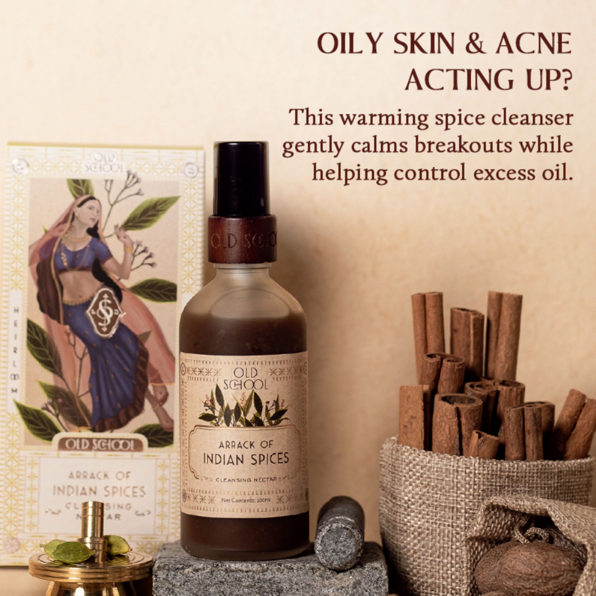 Old School Arrack Of Indian Spices Cleansing Face Wash For Dry Oily, Acne Prone Removes Dark Spots