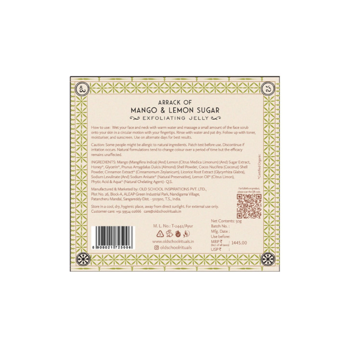 Old School Mango & Lemon Sugar Jelly Face Scrub for Radiant Glow & Hydration Removes Dead Skin