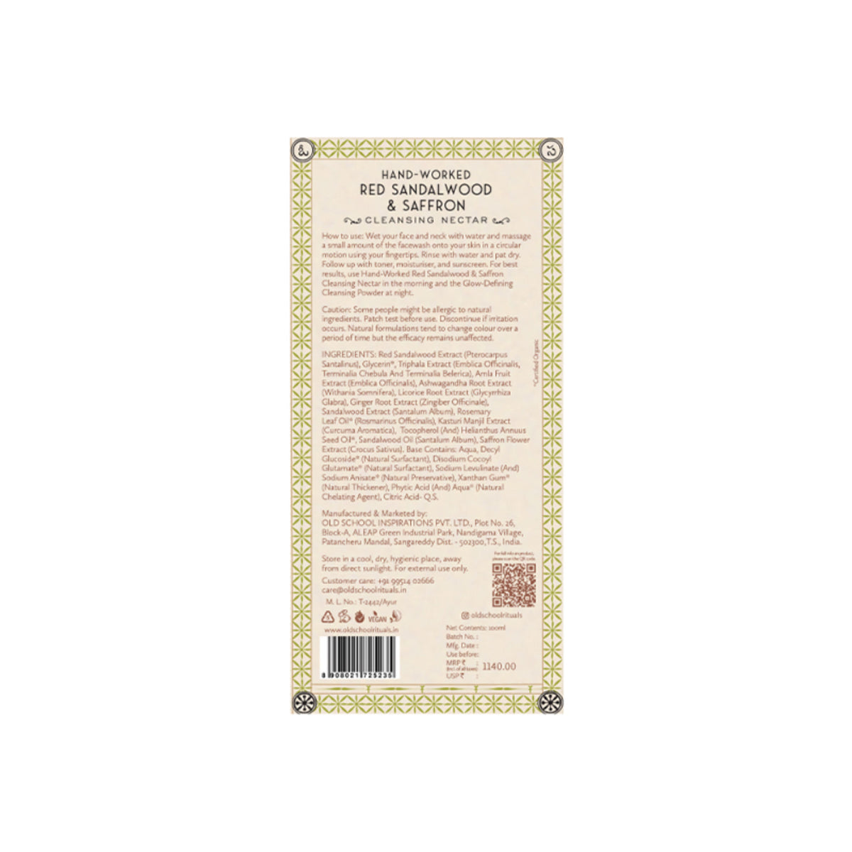 Old School Red Sandalwood & Saffron Face Wash for Oily, Instant Glow, Acne Prone & Mature Skin