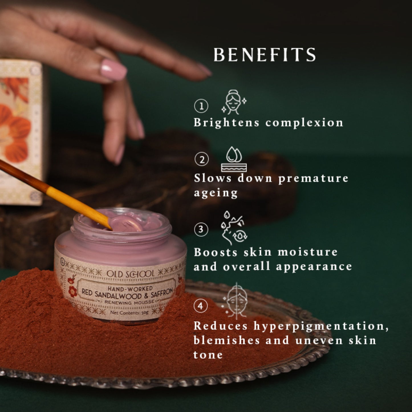 Old School Red Sandalwood & Saffron Face Moisturiser For Dull Skin Reduces Fine Lines & Wrinkle