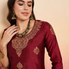 Dhiyona IE Women Maroon & Gold-Toned Ethnic Motifs Woven Design Kurta with Palazzos