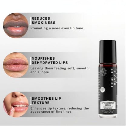 House Of Beauty Lip Corrector Serum in a sleek bottle, designed to improve lip appearance and hydration.