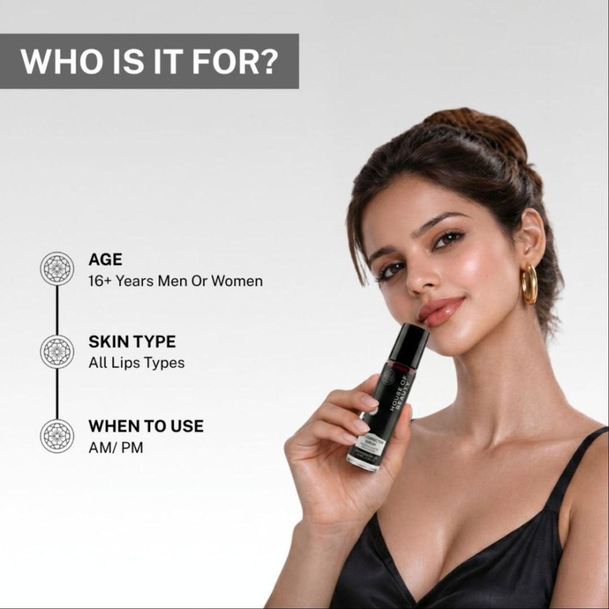 House Of Beauty Lip Corrector Serum bottle with applicator for smoothing and hydrating lips.