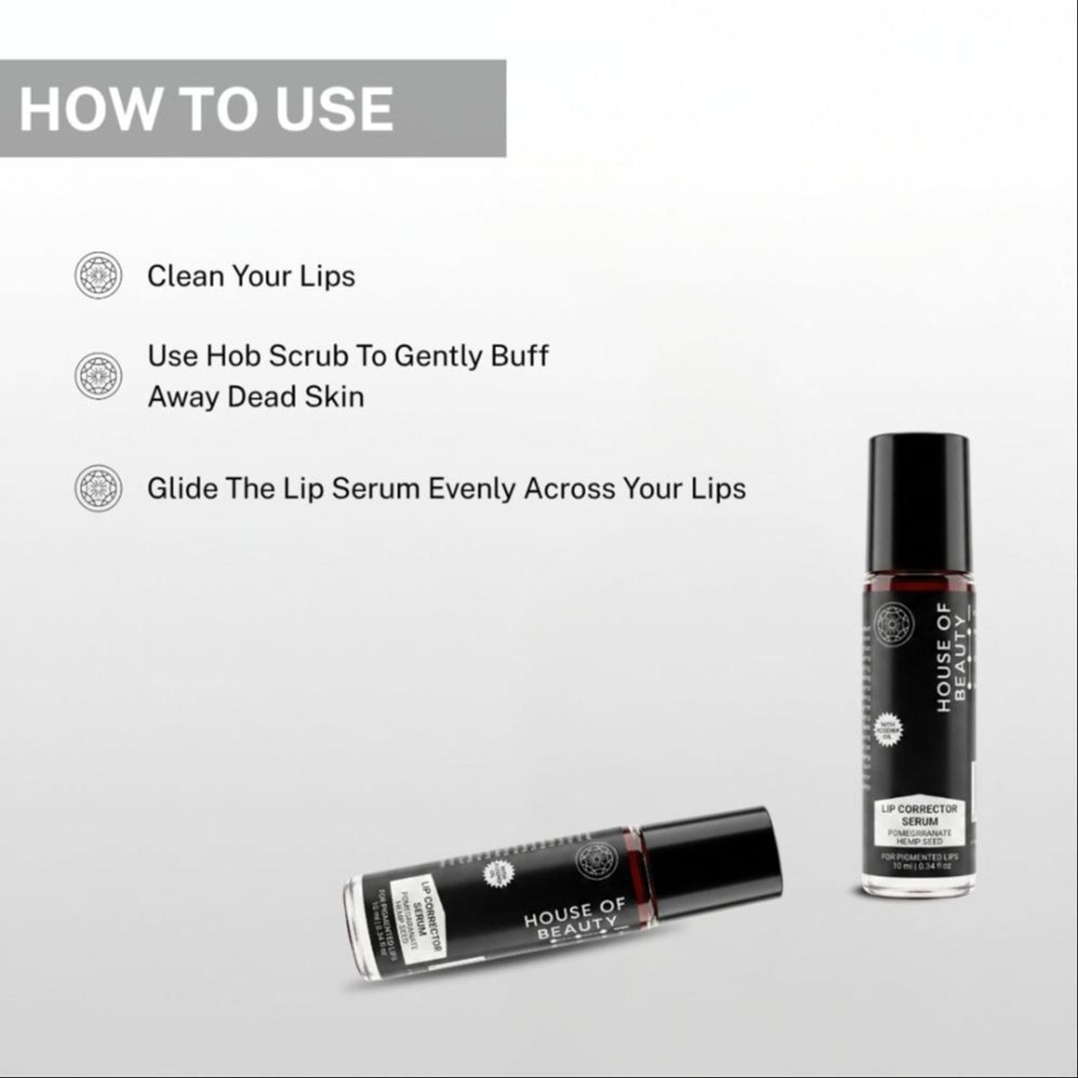 House Of Beauty Lip Corrector Serum in a sleek tube, designed to improve lip appearance and hydration.