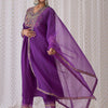 Dhiyona IE Floral Embroidered V-Neck Liva Kurta with Trousers & Dupatta