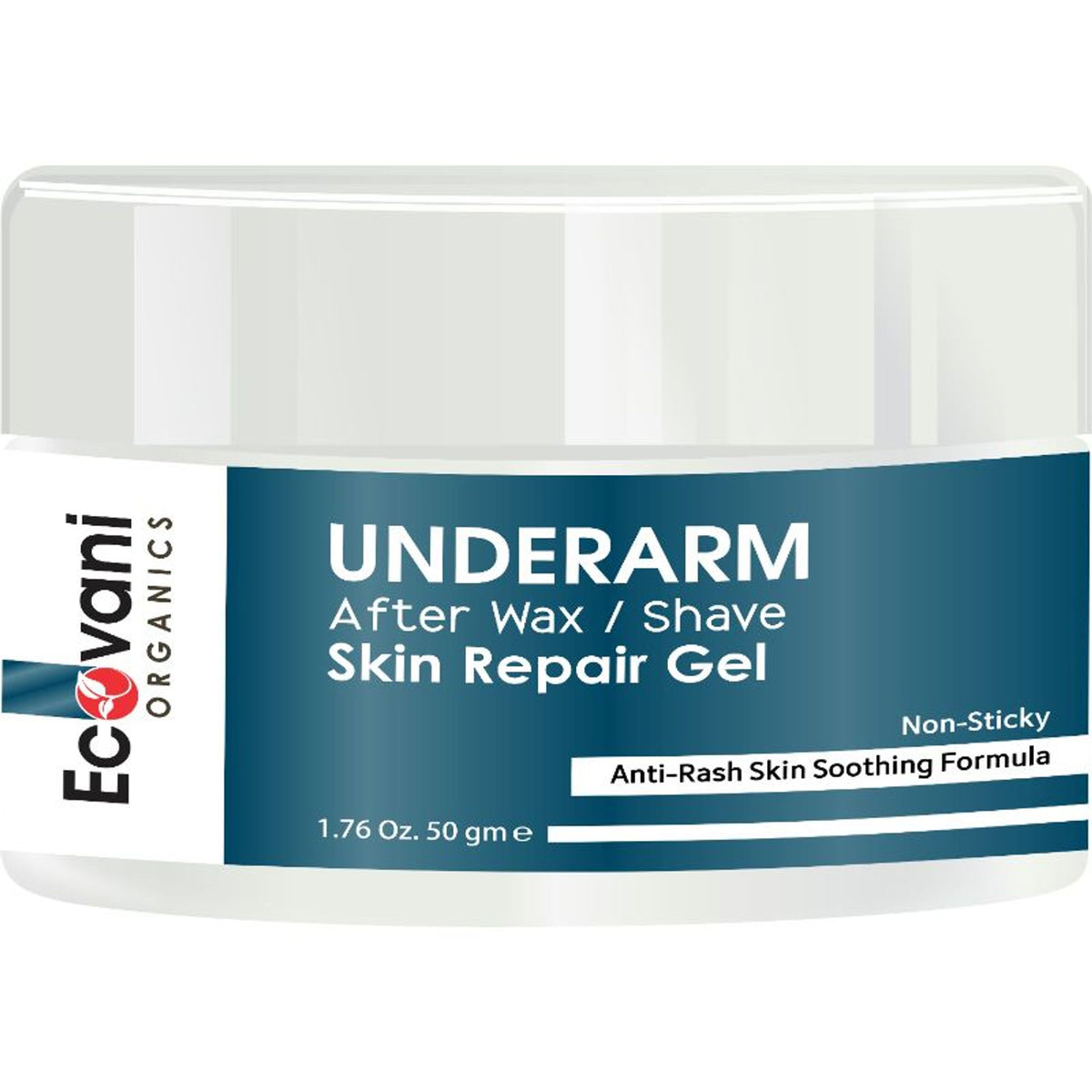 ECOVANI underarm skin repair gel with organic formula, soothing after waxing or shaving to reduce rash and redness.