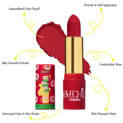 LoveChild Masaba Luxe-matte lipstick in 10 Twisted, featuring a smooth, deep mauve shade with a sleek bullet design.