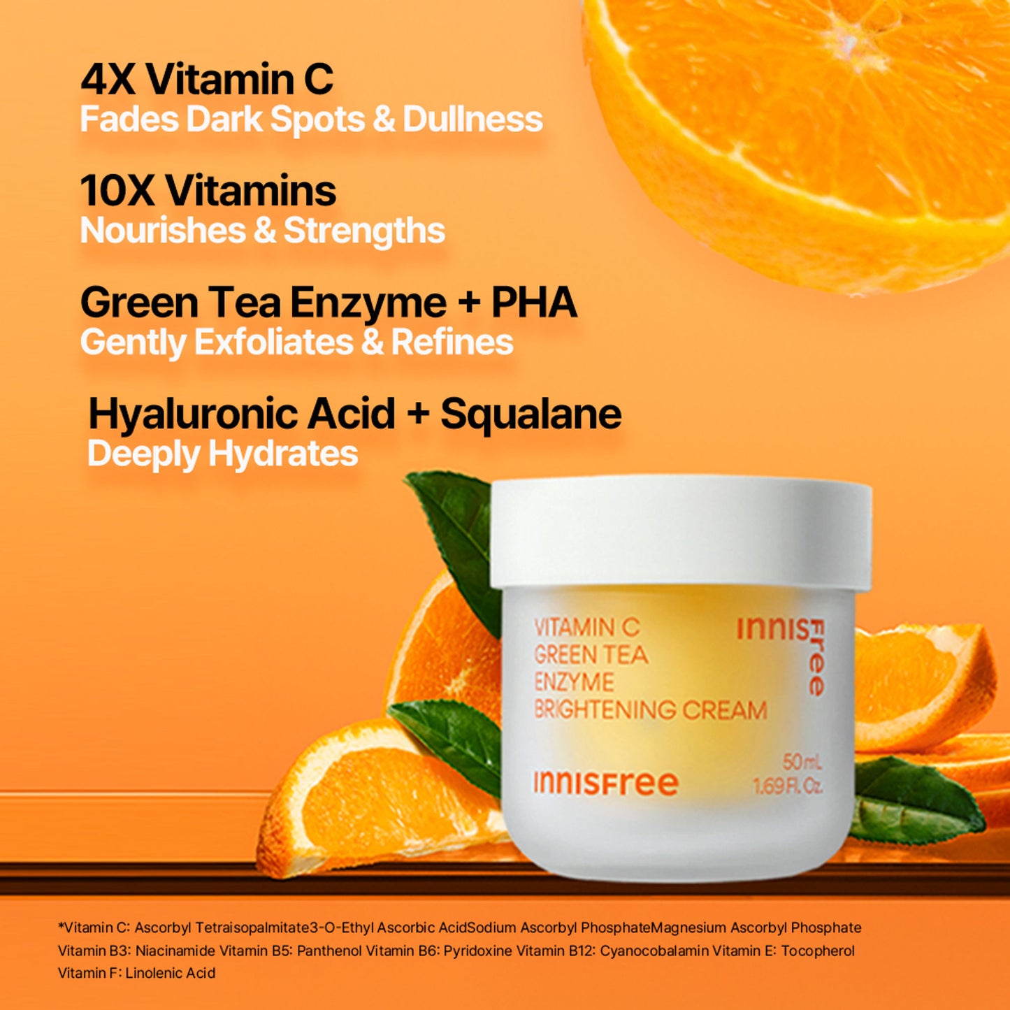 Innisfree Vitamin C Green Tea Brightening Cream - Evens Skin Tone