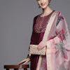 Indyancart IE Women Purple Embroidered Sequinned Liva Kurta with Trousers & With Dupatta