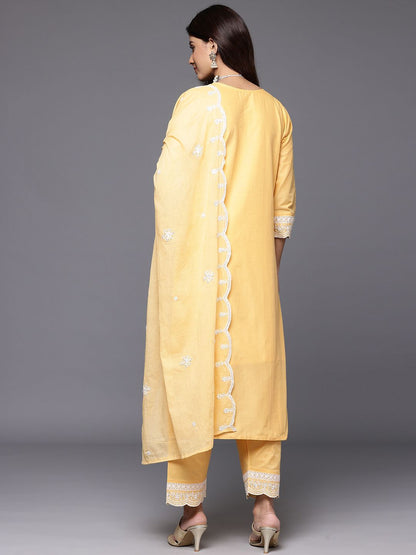 Indyancart VA Women's Embroidered Sequinned Pure Cotton Kurta with Trousers & Dupatta