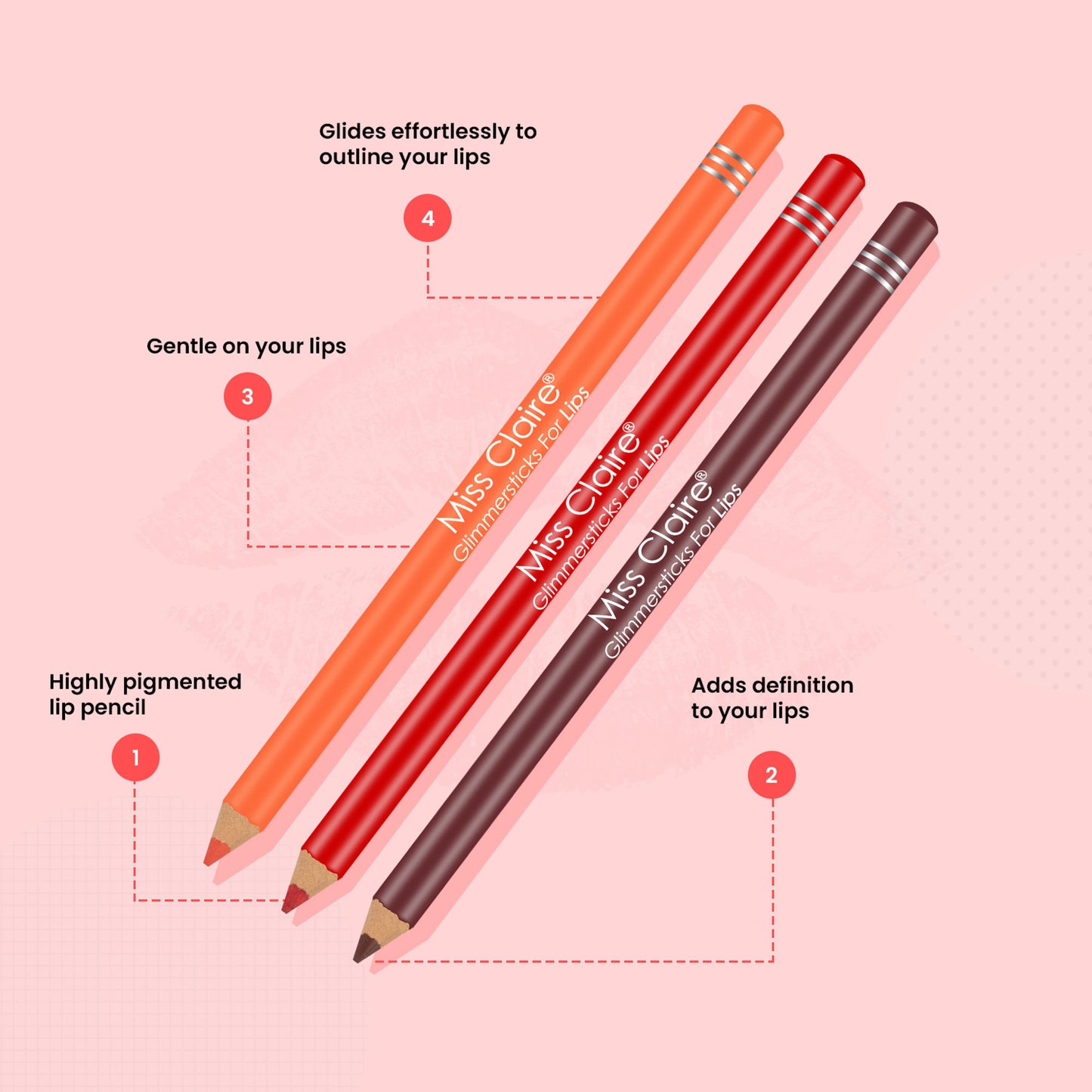 Miss Claire Glimmersticks For Lips - Magenta Pink L-45