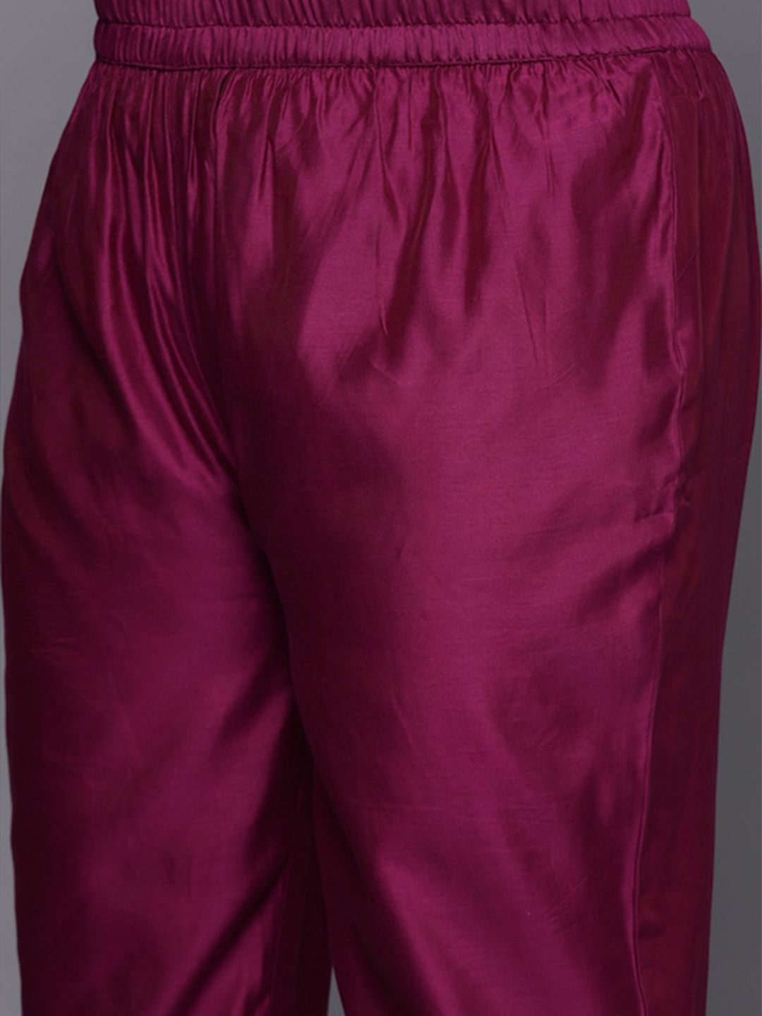Indyancart VA Women's Magenta Yoke Design Sequinned Chanderi Silk Kurta with Trousers & Dupatta