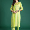 Indyancart IE Floral Embroidered Thread Work Pure Cotton Kurta with Trousers