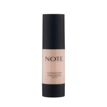 Note Cosmetique Mattifying Extreme Wear Foundation in shade 103 Pale Almond, featuring a smooth, matte finish and natural skin tone.
