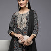 Dhiyona IE Women Black Bandhani Printed Pure Cotton Kurta with Palazzos & With Dupatta