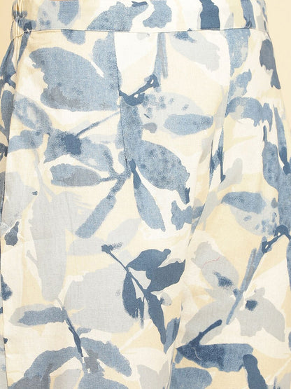 Indyancart VA Women'sFloral Printed Thread Work Shirt Collar Kurta With Trousers