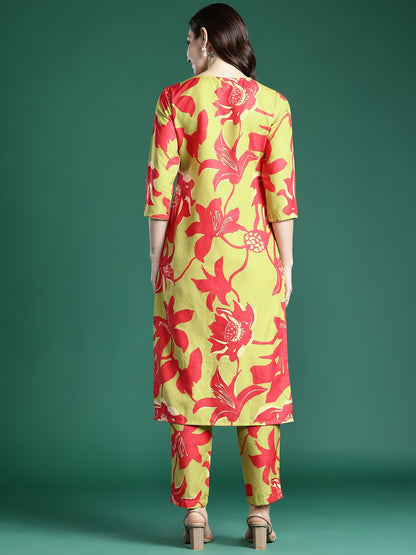 Indyancart IE Floral Printed Kurta with Trousers