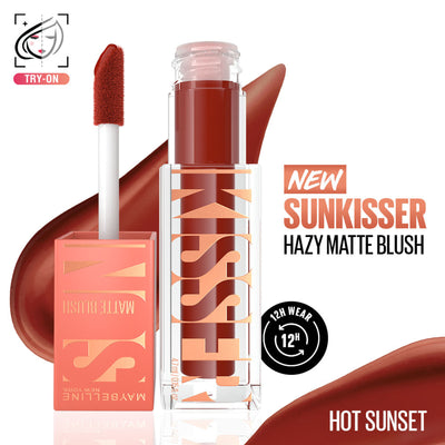 Maybelline Sunkisser Hazy Matte Blush, 12HR Sunkissed Cheeks, Transfer & Sweat-proof, Pink Mirage - Hot Sunset