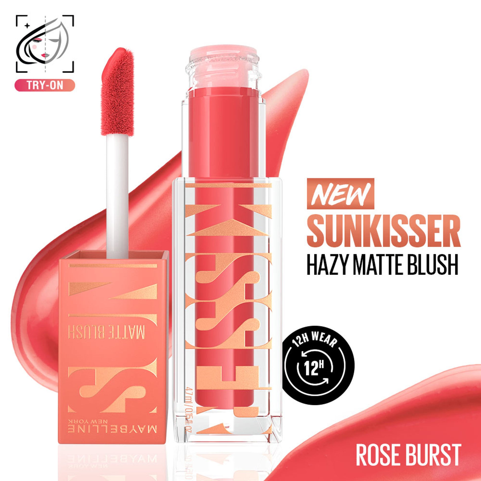 Maybelline Sunkisser Hazy Matte Blush, 12HR Sunkissed Cheeks, Transfer & Sweat-proof, Pink Mirage - Rose Burst