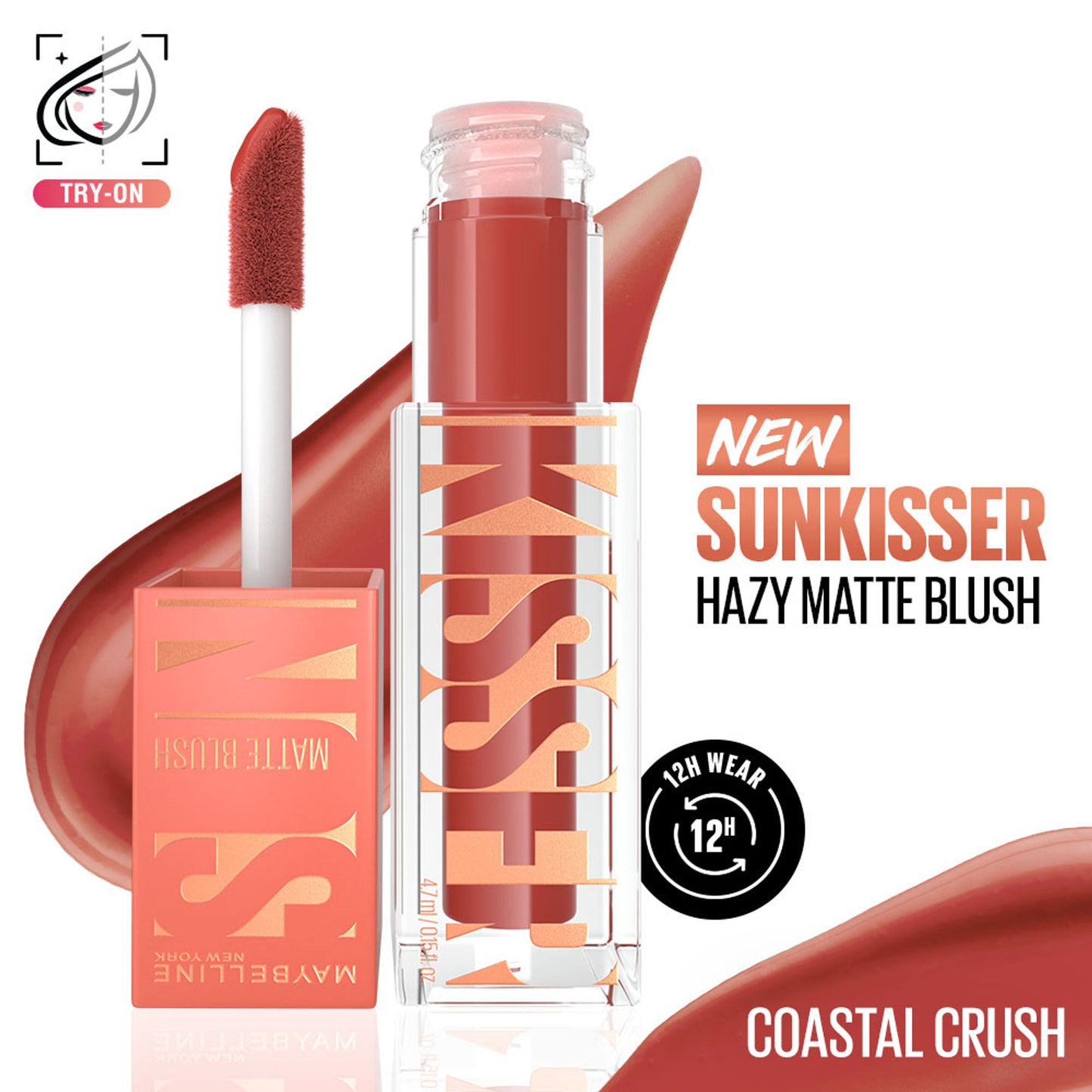 Maybelline Sunkisser Hazy Matte Blush, 12HR Sunkissed Cheeks, Transfer & Sweat-proof, Pink Mirage - Coastal Crush