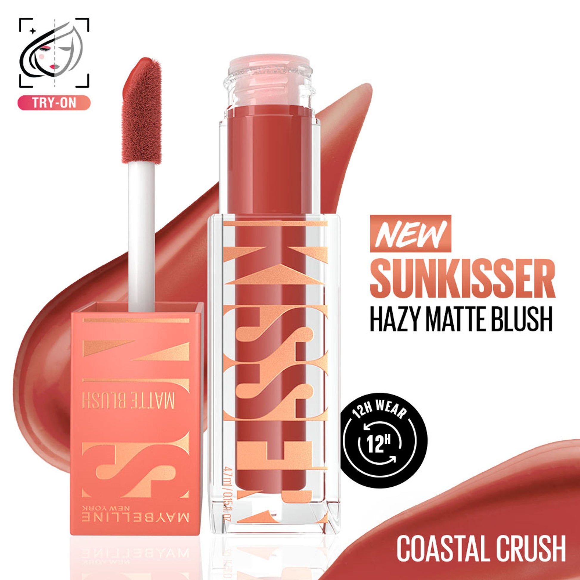 Maybelline Sunkisser Hazy Matte Blush, 12HR Sunkissed Cheeks, Transfer & Sweat-proof, Pink Mirage - Coastal Crush