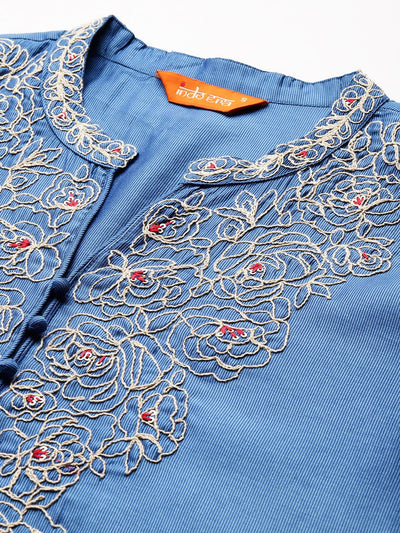 Indyancart IE Ethnic Motifs Embroidered Kurta with Trousers & Dupatta