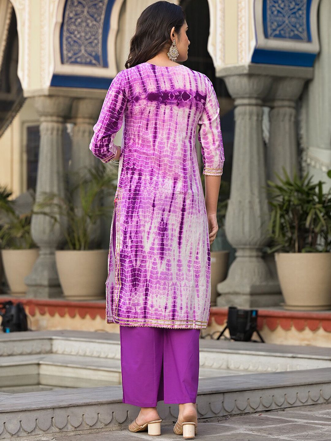 Indyancart VA Women's Dyed Regular Gotta Patti Pure Cotton Kurta with Palazzos & With Dupatta