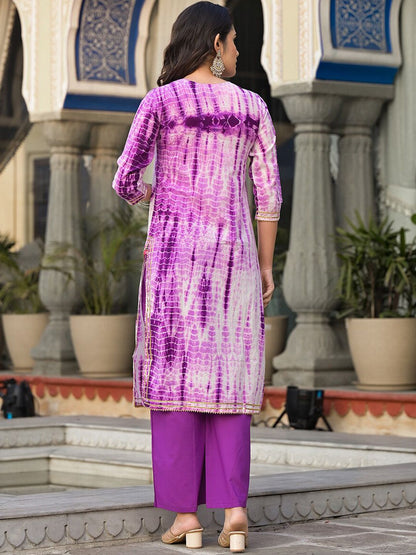 Indyancart VA Women's Dyed Regular Gotta Patti Pure Cotton Kurta with Palazzos & With Dupatta