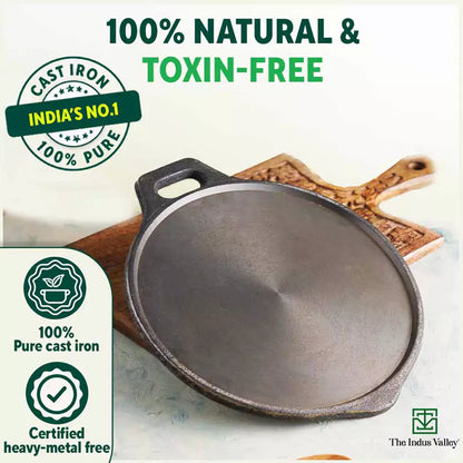 The Indus Valley Super Smooth Cast Iron Tawa,Pre-seasoned, Nonstick, 100% Pure, Toxin-free, Induction, 28/30.5cm, 2.8/2.9kg