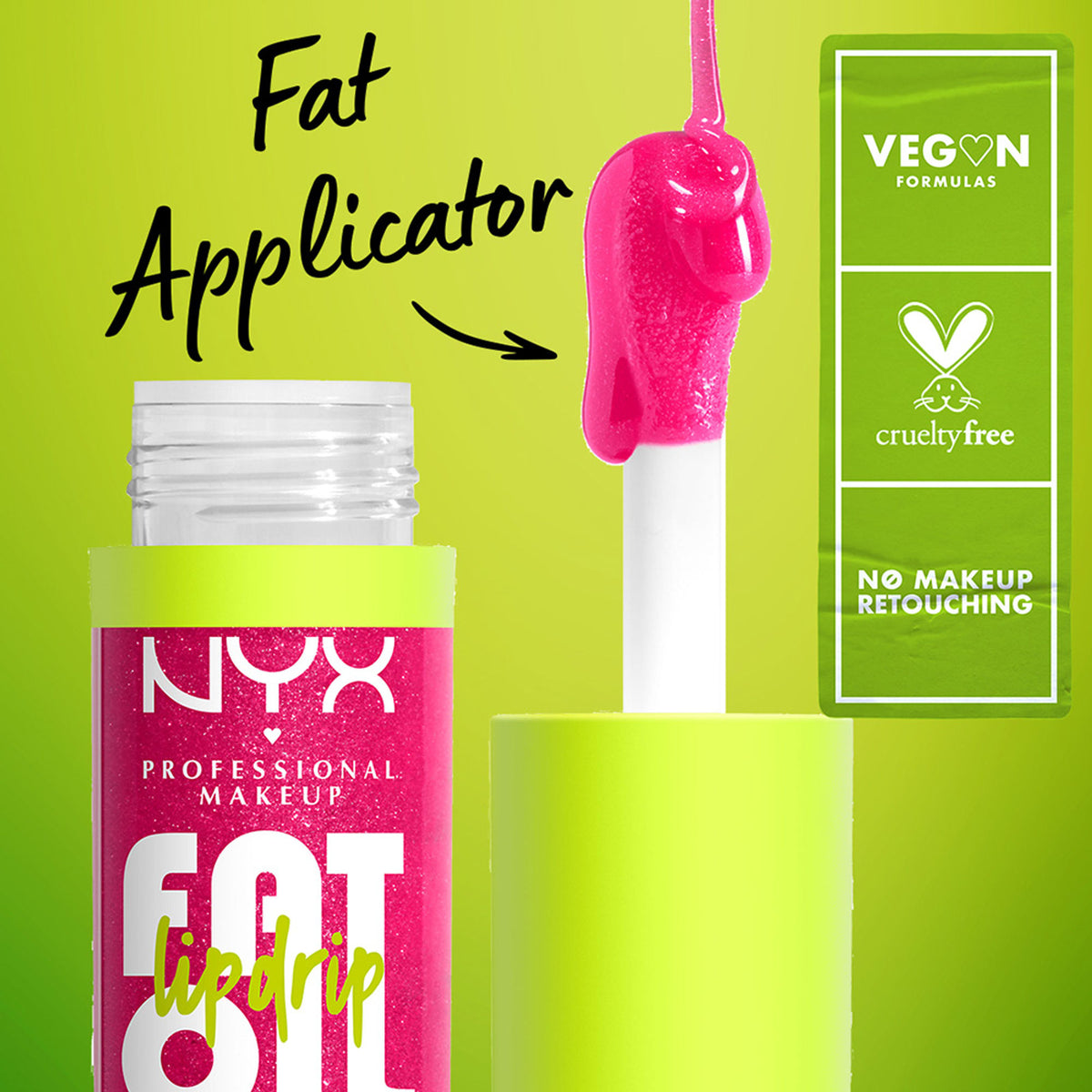 NYX Professional Makeup Fat Oil Lip Drip in Supermodel shade, featuring a glossy lip oil with a doe-foot applicator and vibrant color.