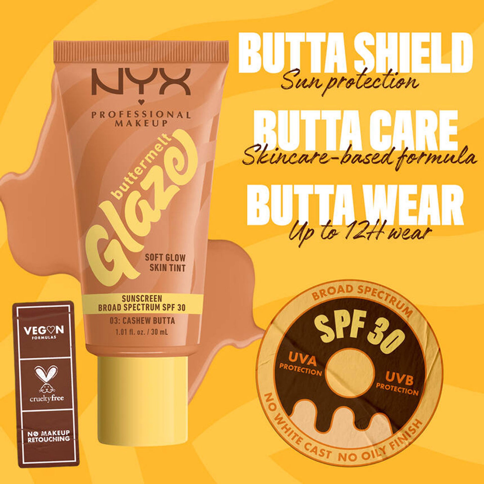 NYX Professional Makeup Buttermelt Glaze Soft Glow Skin Tint + SPF 30 - Cashew Butta