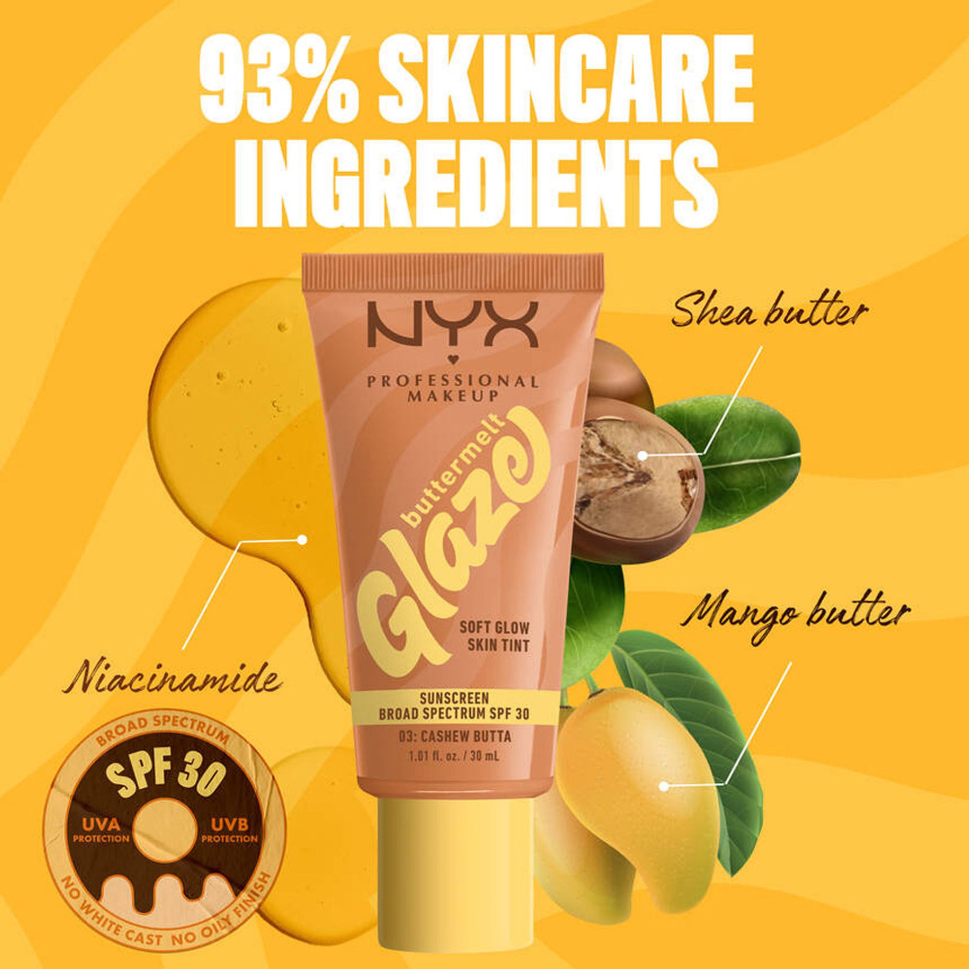 NYX Professional Makeup Buttermelt Glaze Soft Glow Skin Tint + SPF 30 - Cashew Butta
