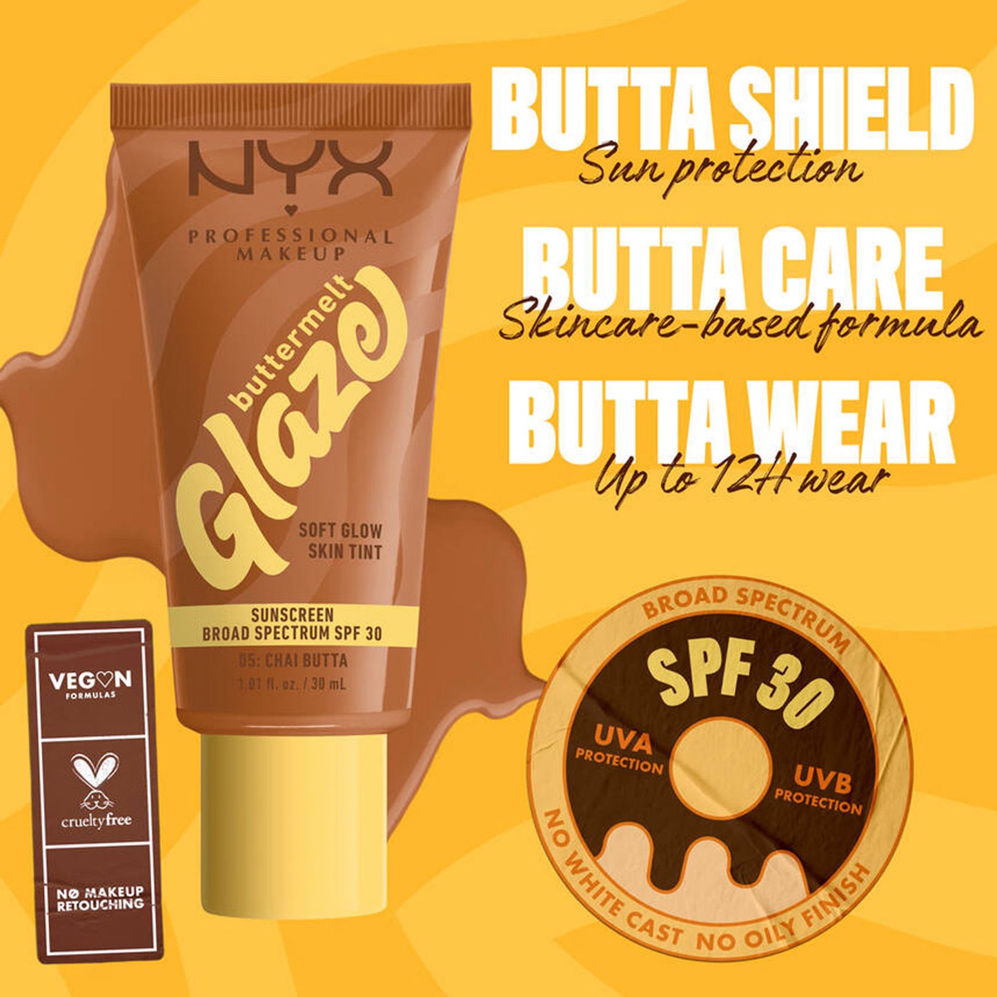 NYX Professional Makeup Buttermelt Glaze Soft Glow Skin Tint + SPF 30 - Chai Butta