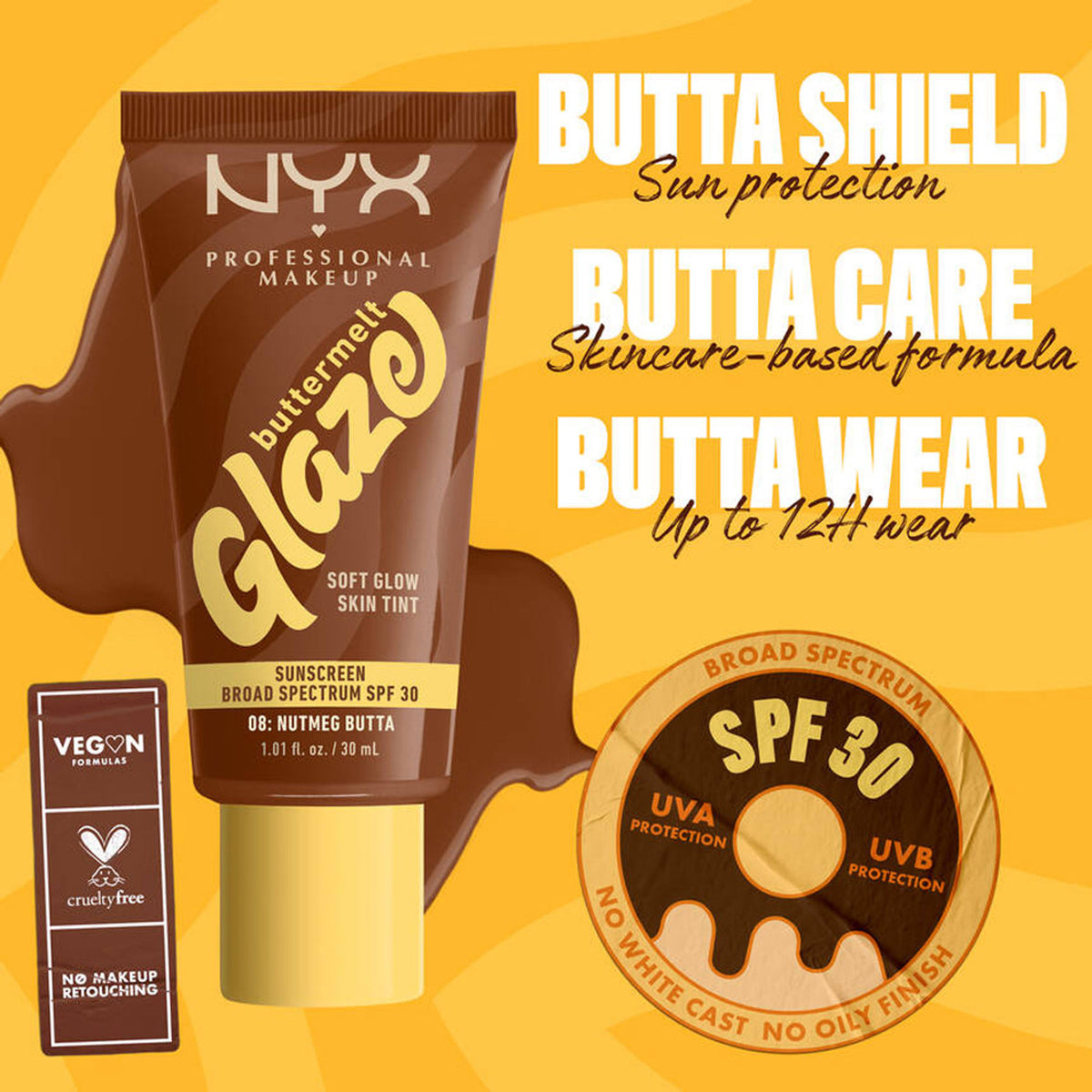 NYX Professional Makeup Buttermelt Glaze Soft Glow Skin Tint + SPF 30 - Nutmeg Butta