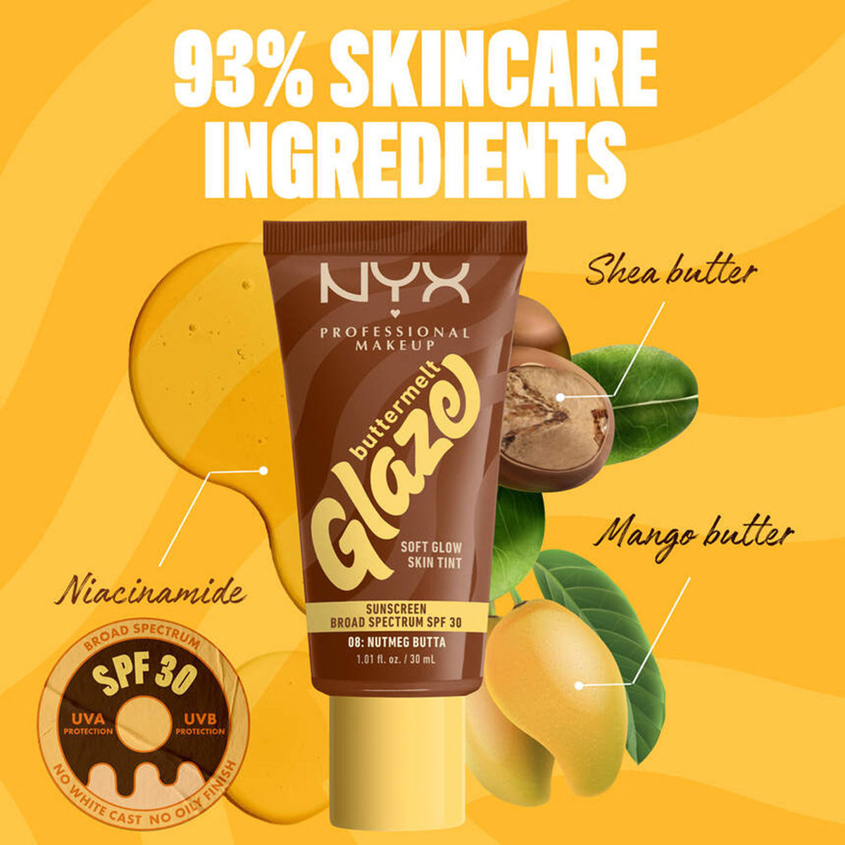 NYX Professional Makeup Buttermelt Glaze Soft Glow Skin Tint + SPF 30 - Nutmeg Butta