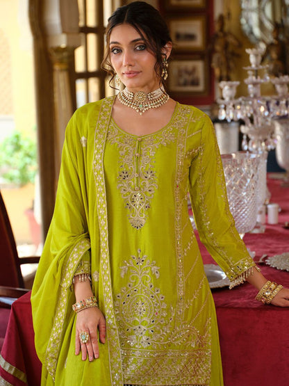 Women Ethnic Motifs Embroidered Regular Mirror Work Kurta with Palazzos & Dupatta