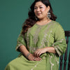 Indyancart Women's Plus Size Floral Embroidered Gotta Patti Kurta with Trousers & With Dupatta