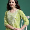 Indyancart IE Women Paisley Embroidered Pure Cotton Kurta with Trousers