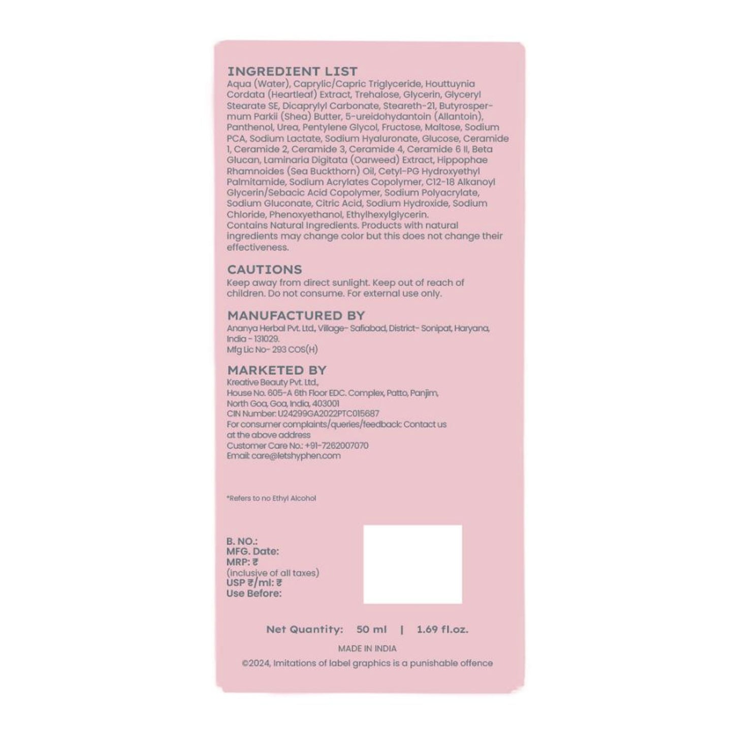 Hyphen 10% Heartleaf & 7% Ceramides-NMF Face Moisturizer| Rich Pillow Cream For Hydration